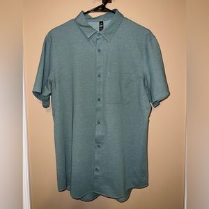 Mens Lululenon Commission Short Sleeve Button Down Shirt Green Size Large L